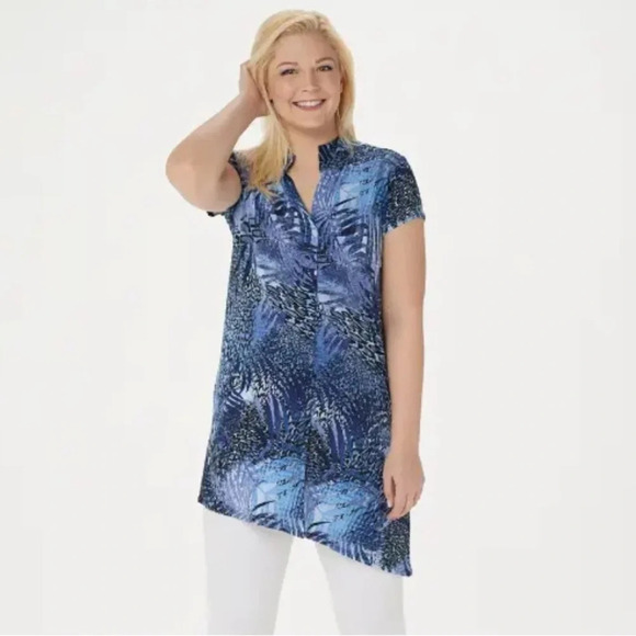Attitudes by Renee Womens Tunic Asymmetric Duster Navy Print XS - Picture 1 of 11